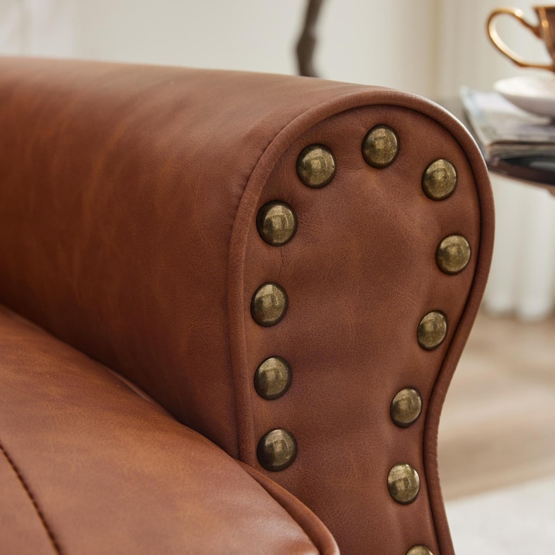 Modern PU Leather Armchair Nailhead Trim Accent Chair