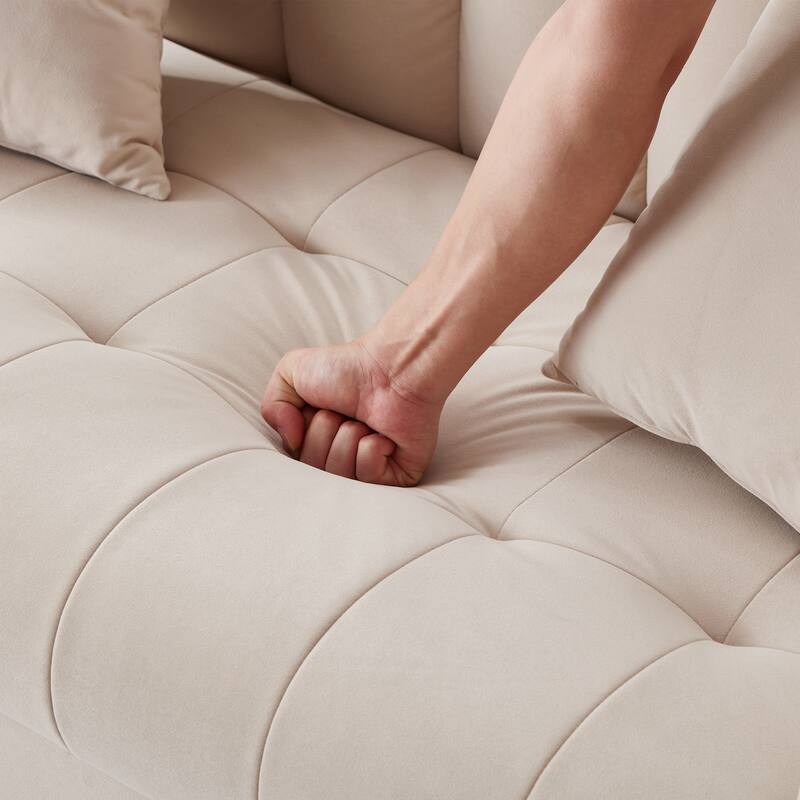 Modern Loveseat, Velvet Tufted Couch Upholstered Futon Sofa with 2 Tufted Pillow for Living Room 2-seat Armchair