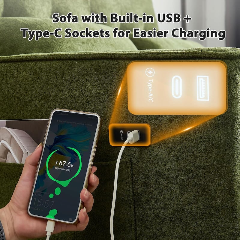 Convertible Sofa Bed,3 in 1 Pull Out Couch,Loveseat Sleeper with Adjustable Backrest,Side Pocket,USB Charging Port