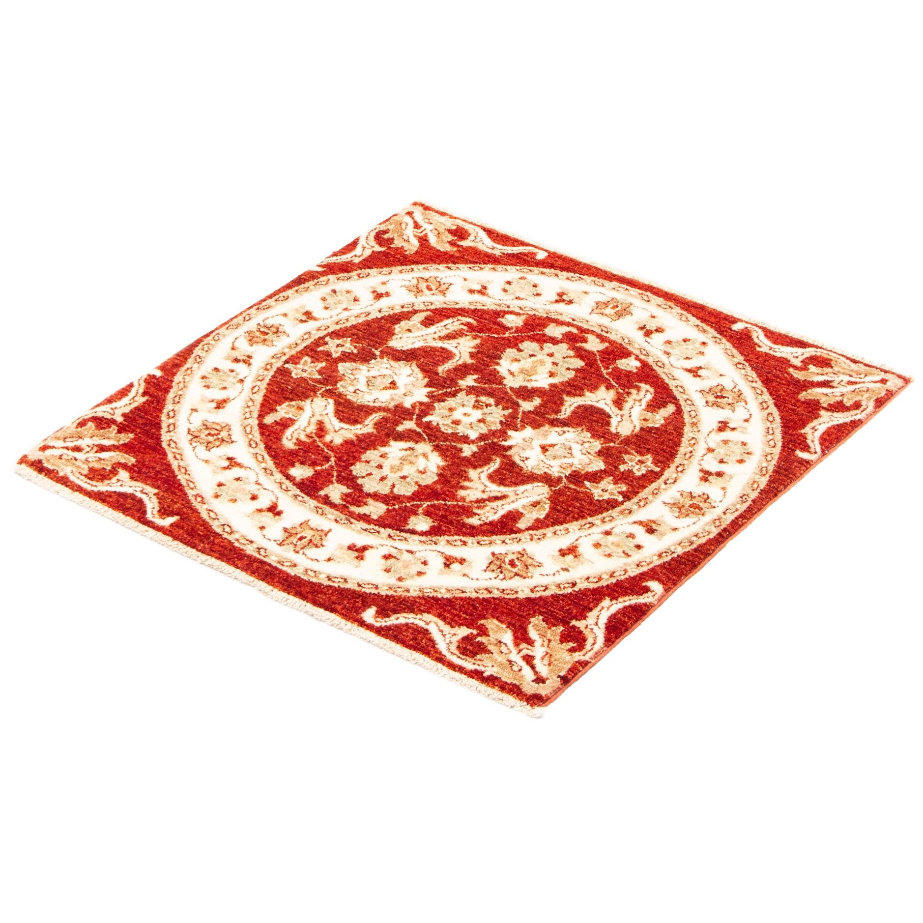 ECARPETGALLERY Handknotted Chobi Finest Red Wool Rug 3'1 x 3'1 Bed