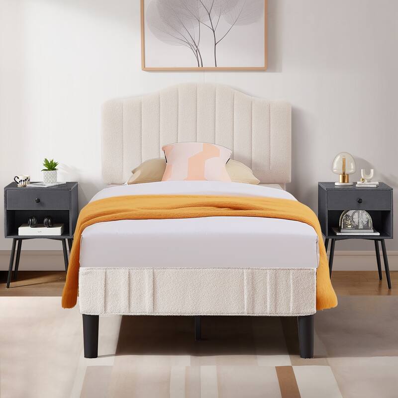VECELO, 3-Pieces Bedroom Sets, Upholstered Platform Bed Frame with Adjustable Headboard and Nightstands Set of 2