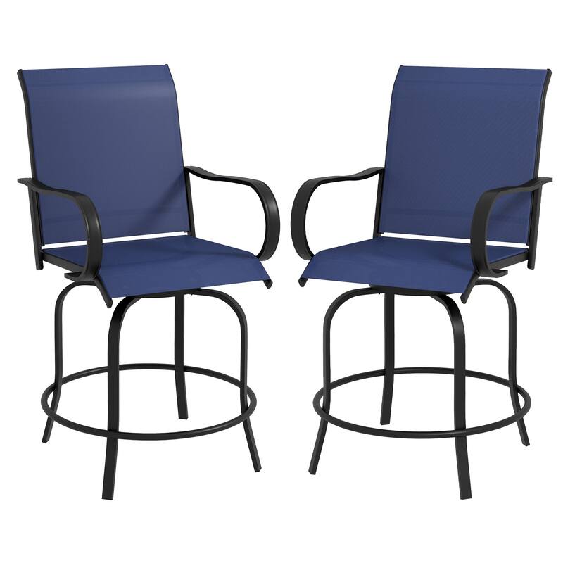 Set Of 2 Outdoor Swivel Bar Stools With Armrests