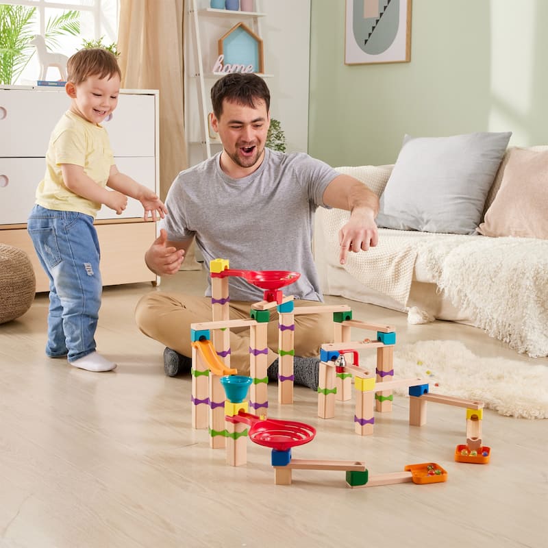 Hape Marble Run Tricks n' Twists DIY Wood Building Racetrack, 129 Pieces