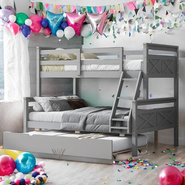 slide 2 of 17, Twin over Full Bunk Bed with Ladder, Twin Size Trundle,Box Spring Not Required Grey