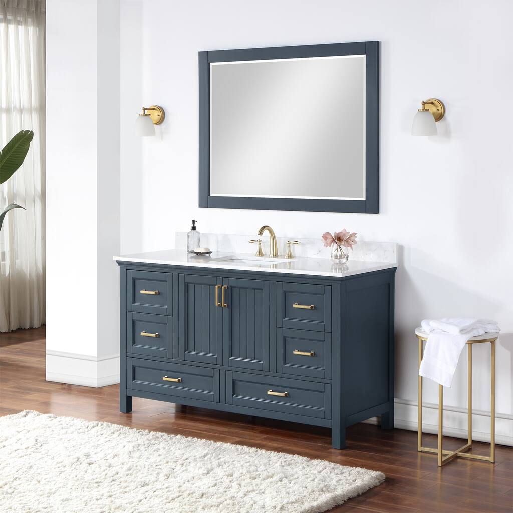 Altair Isla 60" Bathroom Vanity in Classic Blue with Countertop,with Mirror - 60 in.