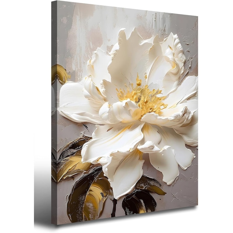 White Elegant Floral Canvas Art Prints Modern - 12 x 16