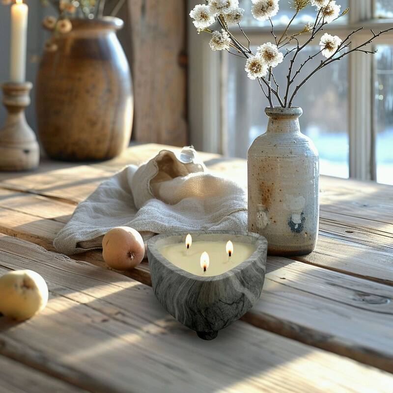 Grey Triangular Candle Bowl 15 Oz Set Elegant Marbled Home Decor