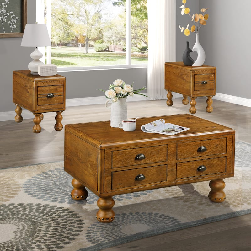 Rectangle Coffee Table, 40-Inch Antique Coffee Table with 4 Drawers,Wood Center Table Tea Table with Rivet Decoration Legs