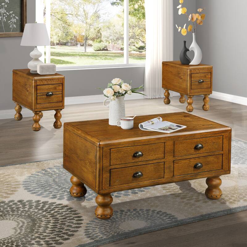Solid Wood End Table, Rectangle 23.6 inch Narrow Side Table with Drawer, Vintage Bedside