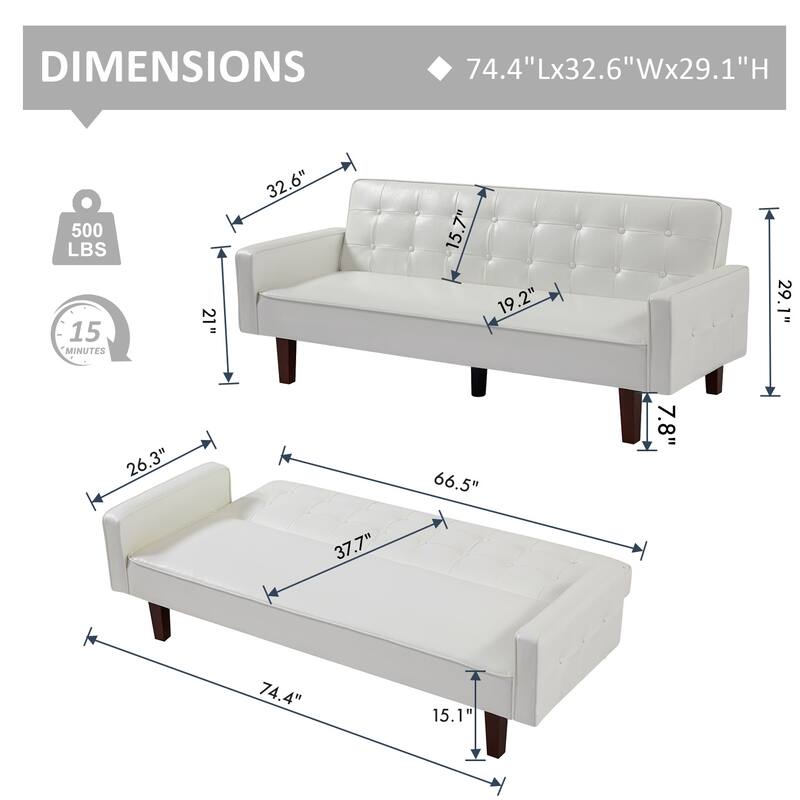 Sofa Bed, Futon Couch Bed, Faux Leather Love Seats Sofa, Loveseat Sleeper Bed For Living Room, Guest