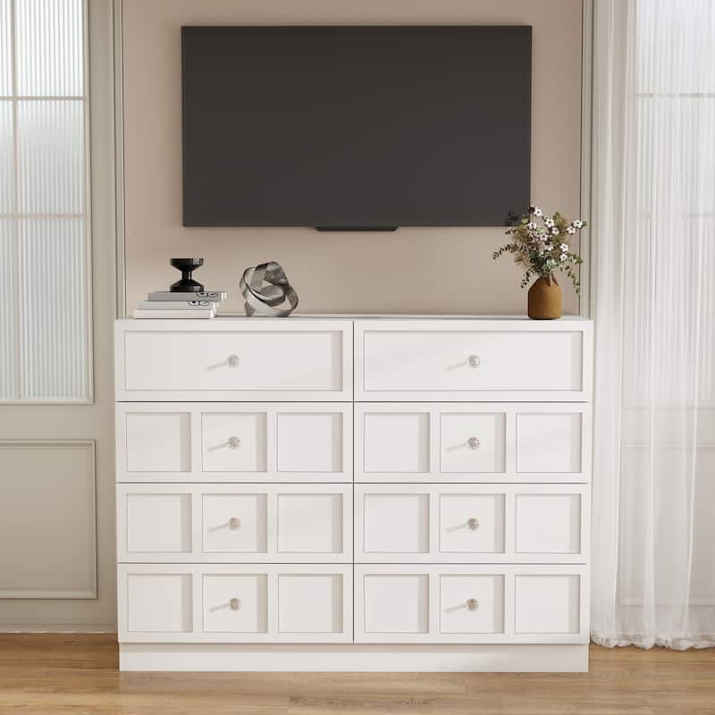 8 Drawer White Dresser, Modern Wood Storage Cabinet with Wide Top, Bedroom Chest Organizer