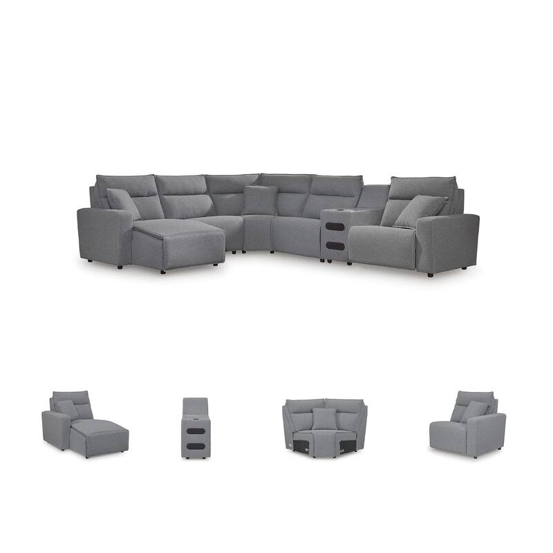 Signature Design by Ashley Modmax Ii Gray 6-Piece Reclining Sectional with Chaise and Audio Console - 143" W x 125" D x 41" H