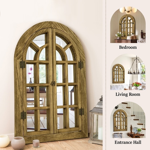 Vintage Wood Windowpane Arched Wall Mirror - On Sale - Bed Bath