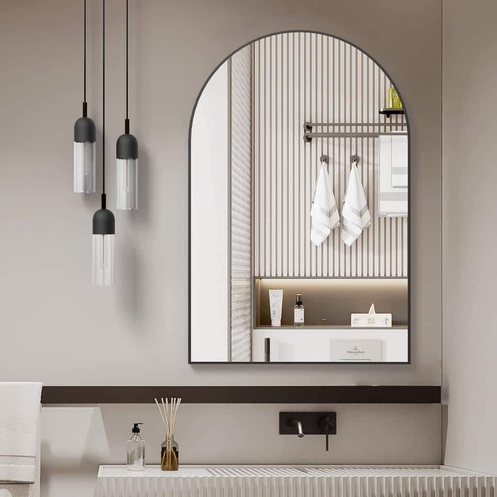 GDFStudio - Atelier Modern Arched Bathroom Vanity Decorative Mirror with Elevated Vertical Presence & Metal Frame