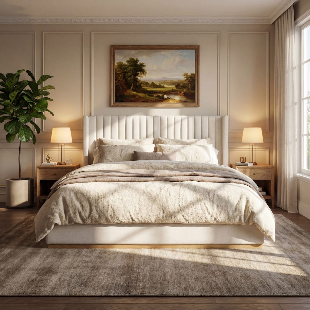 Christopher Knight Home - Modern Minimalist Upholstered Linen Platform Bed Frame with Wingback Headboard, Wood Slat Support