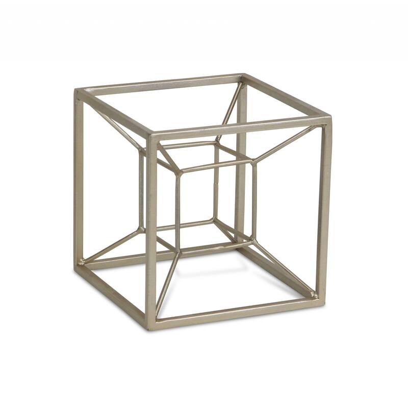 HomeRoots 6" Champagne Metal Hand Painted Decorative Box Tabletop Sculpture - 6' X '6' X '6