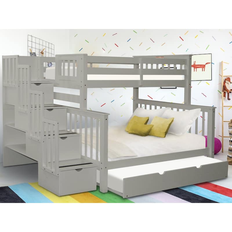 Taylor & Olive Trillium Twin over Full Stairway Bunk Bed, Twin Trundle - Grey