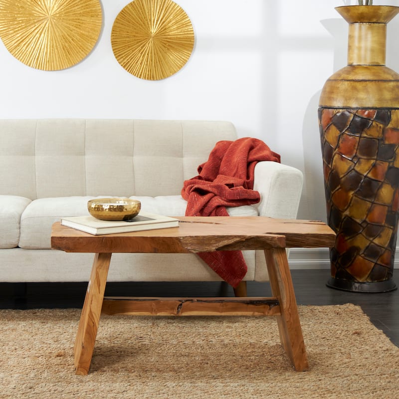 Brown Teak Wood Handmade Live Edge Top Living Room Coffee Table - Brown