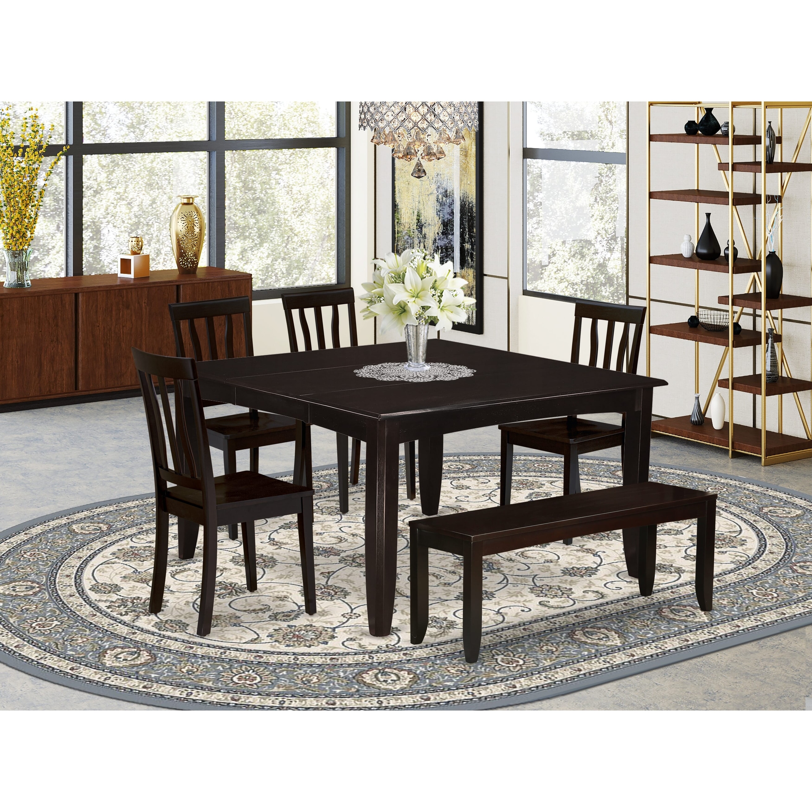 East West Furniture Dining Set Contains a Square Dining Table with