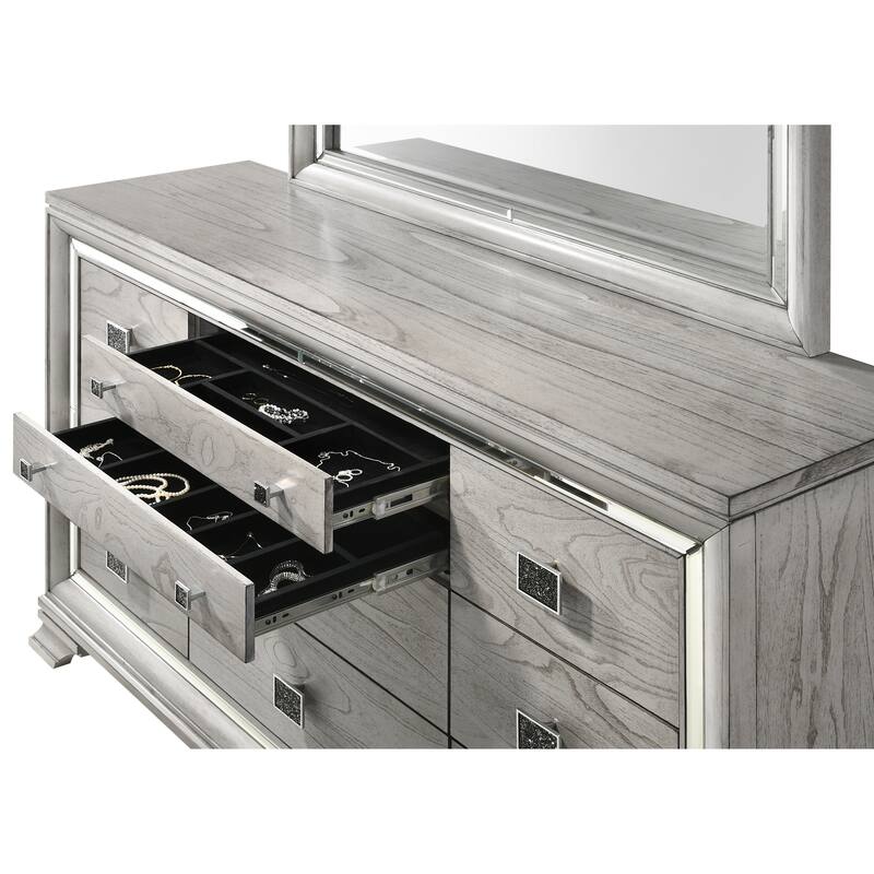 Evonne 5 Piece Gray LED Upholstered Panel Bedroom Set