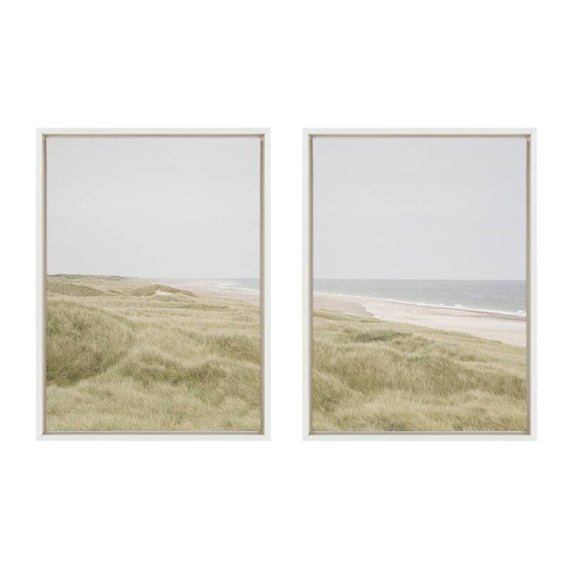 Kate and Laurel Sylvie Peaceful and Serene Coastal Landscape Left and Right Framed Canvas Art Set by The Creative Bunch Studio