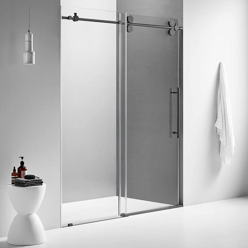 Serene Valley 56 x 74 Inch Big Roller Frameless Sliding Shower Door, Matte Black - 147