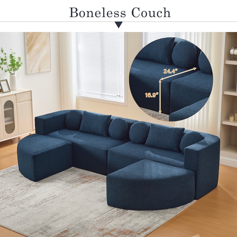 Curved Modular Sectional Boneless Upholstered Sofa Convertible Sleeper Sofa Bed, Free Combination, Boucle Deep Seating Sofa