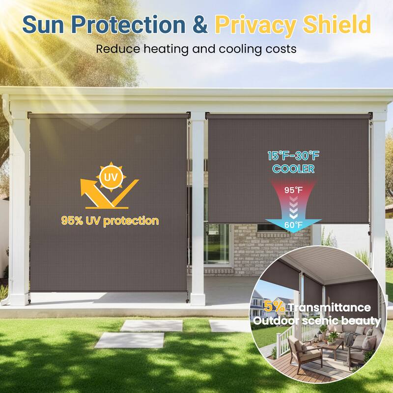 Solar Crank Outdoor Roller Shade with Teslin, No Cassette