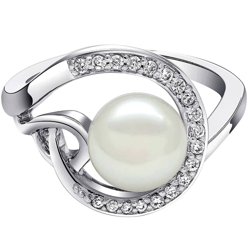 Sterling Silver White Freshwater Pearl Halo Ring 8.5mm