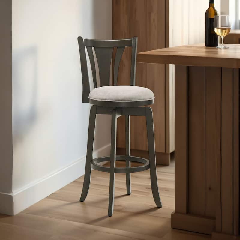 Elle Modern Swivel Bar Stool, Upholstered Counter Height Chair with Wood Frame - Single - Gray - Bar Height