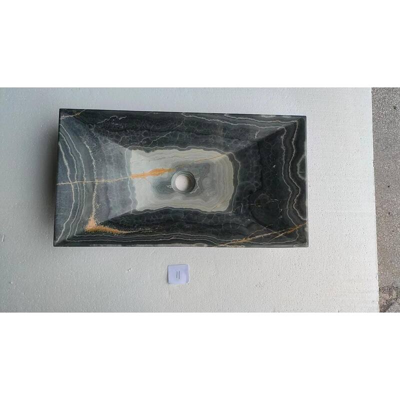 Single Bowl Zen Rectangular Dark Blue Onyx Sink - Basin: 12" L x 23" W x 4" D
