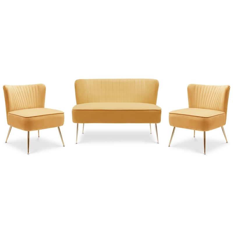 Farrah Upholstered Velvet Polyester Living Room Set With 25 inch Accent Chairs (3-Piece)