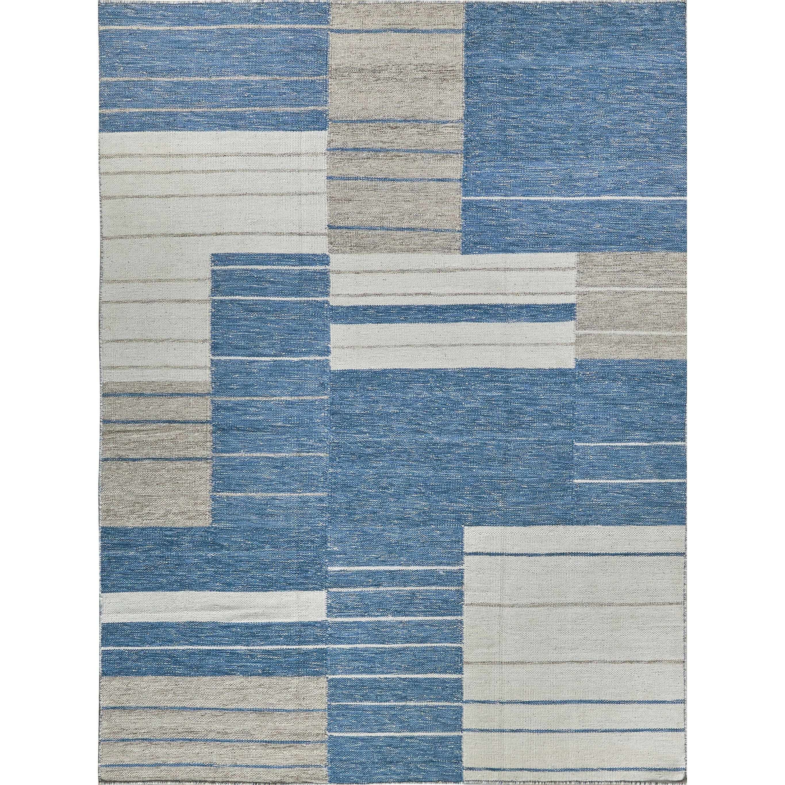 Scandinavian handloomed New Zealand Wool Blue/Ivory Area Rug