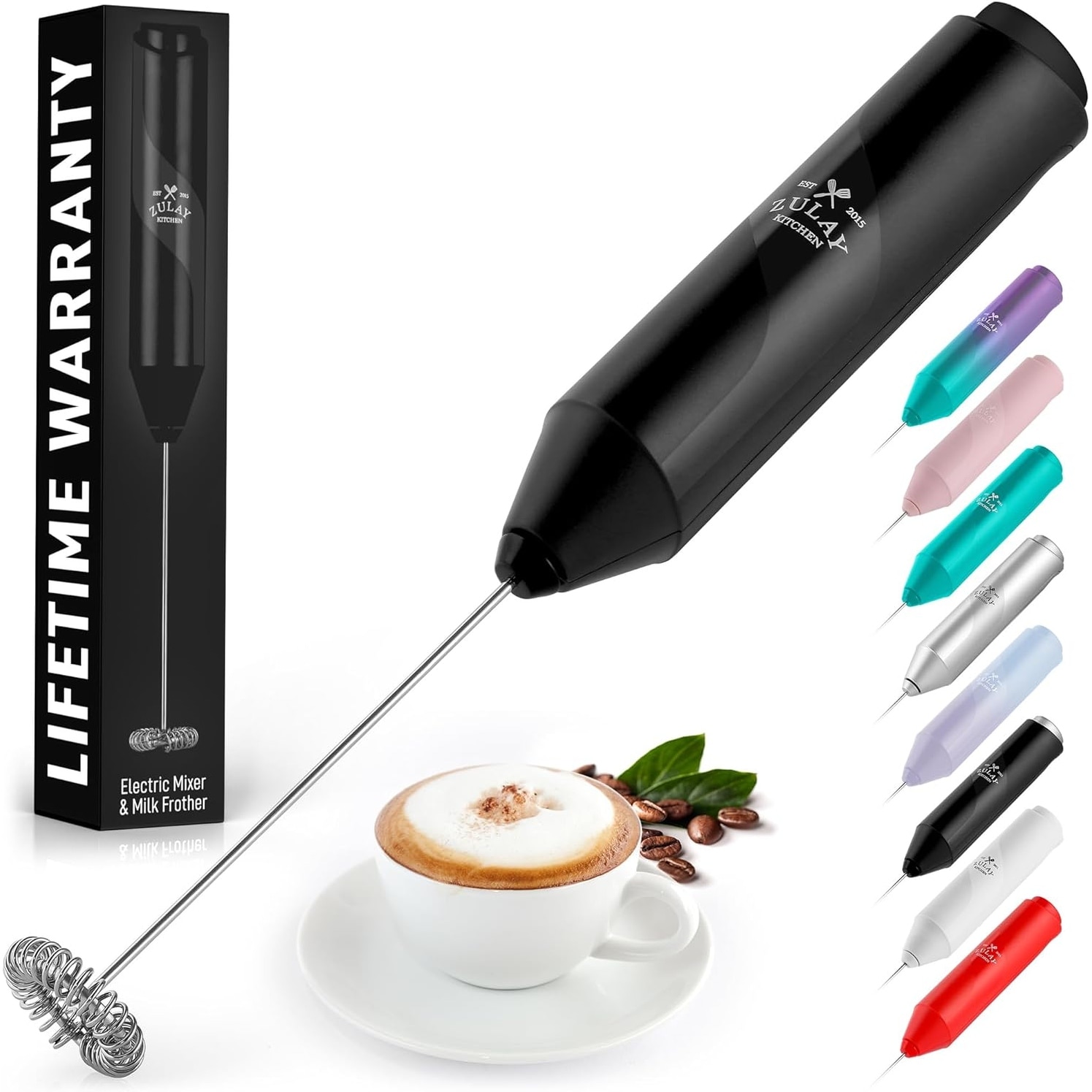 Milk Frother with Batteries Included, Midnight Black