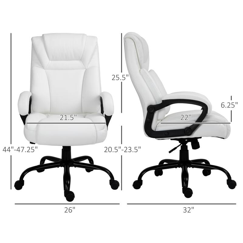 Modern Office Chair PU Leather Ergonomic Office Chair with Adjustable Height Wide Seat and Swivel Wheels, for Office, White