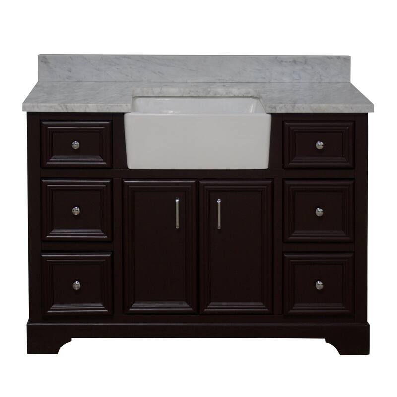 KitchenBathCollection Zelda 48" Farmhouse Bathroom Vanity with Carrara Marble Top