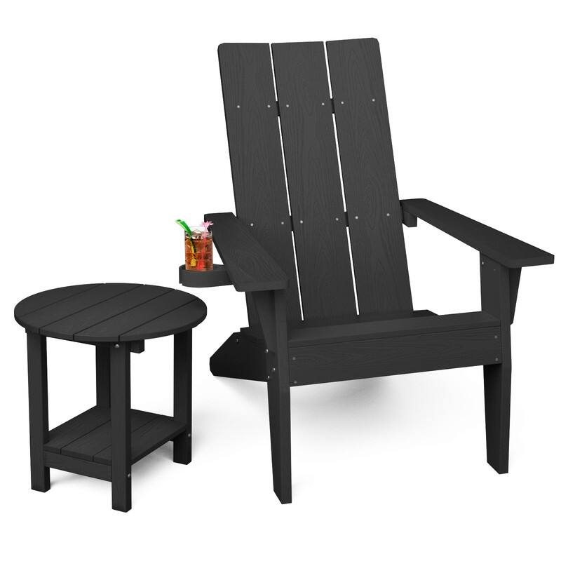 WINSOON 2-Piece All Weather HIPS Outdoor Adirondack Cup Holder Chair and Table set