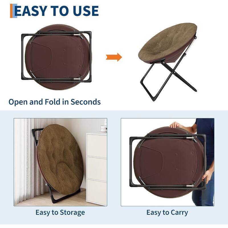 Comfy Folding Saucer Chair for Bedroom, Faux Fur Lounge Moon Chair with Sturdy Metal Frame, Oversized Plush Flower