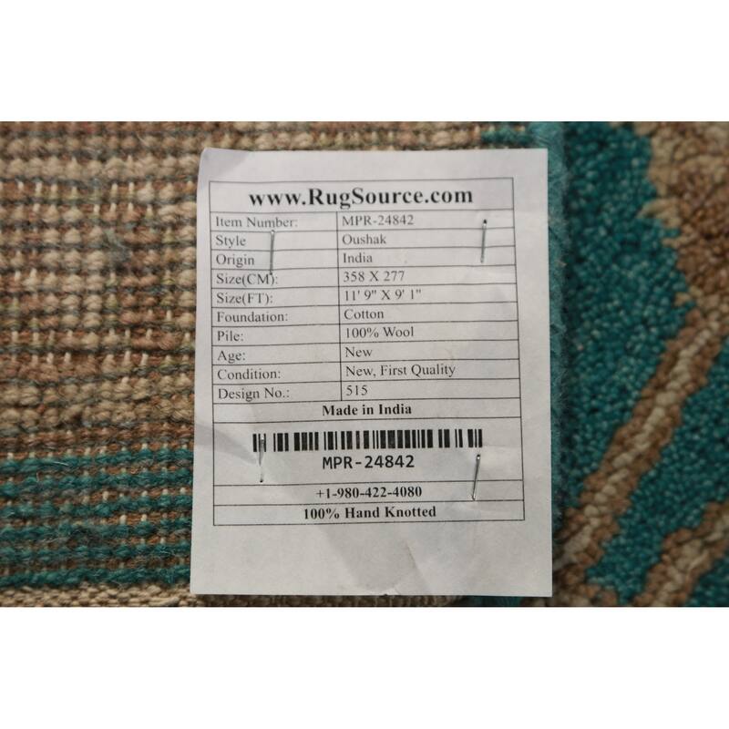 All-Over Green Oushak Indian Area Rug Floral Handmade Wool Carpet - 9'1" x 11'9"