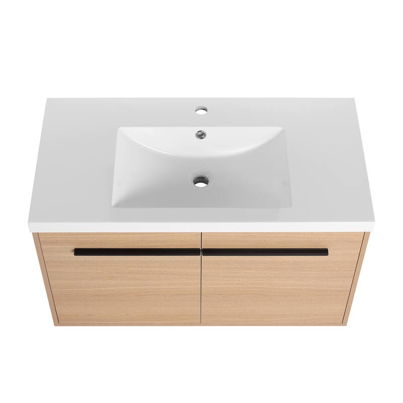 Wood Bathroom Vanity with Resin Sink and 2 Doors