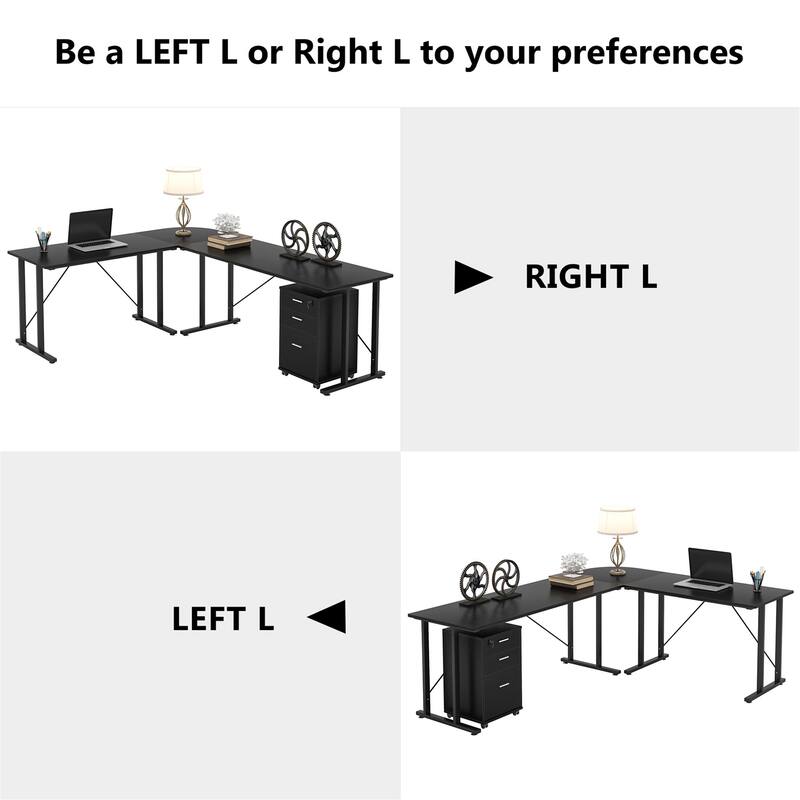 Large Executive Desk with File Cabinet, L Shaped Computer Desk Storage Cabinet