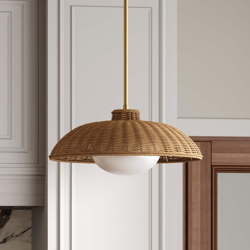 Belleville Boho Rattan Pendant Light with Shade and Glass Diffuser - Single