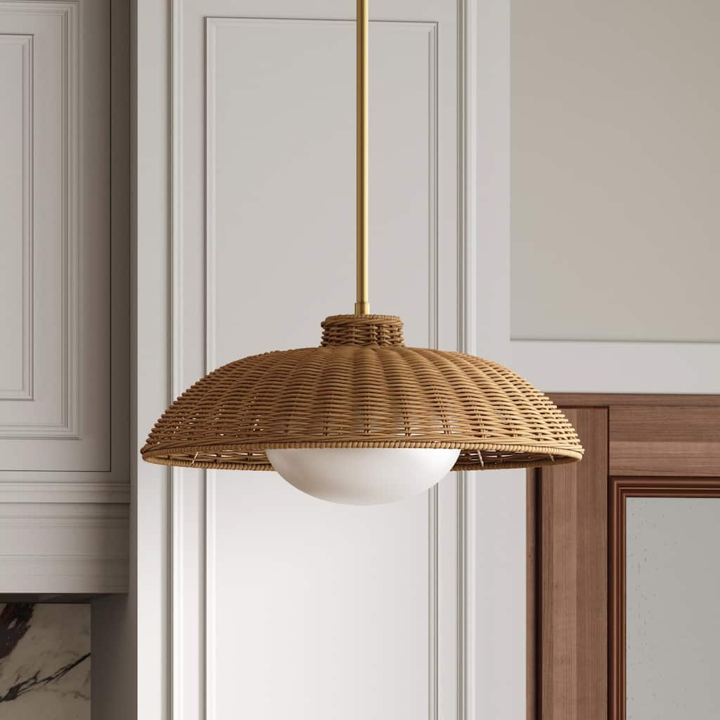 Belleville Boho Rattan Pendant Light with Shade and Glass Diffuser