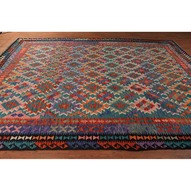 Reversable Kilim Oriental Area Rug Hand-Woven Wool Carpet - 10'1"x 12'7"