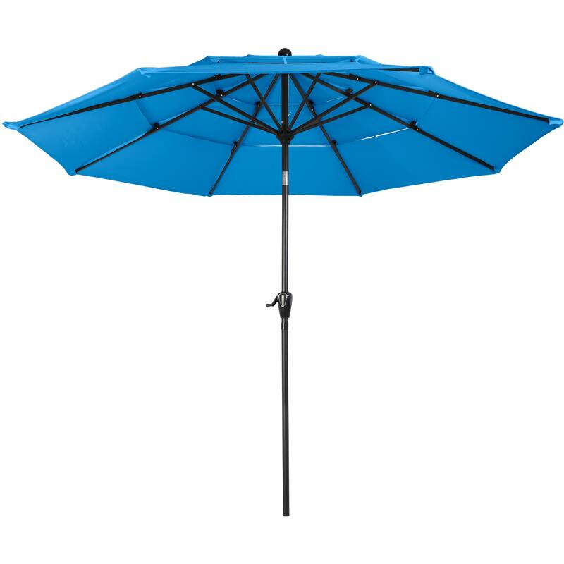 10 ft Patio Umbrella, 3-Tiered Sunshade with Push Button Tilt and Easy-Open Crank, Outdoor Umbrella for Deck, Yard