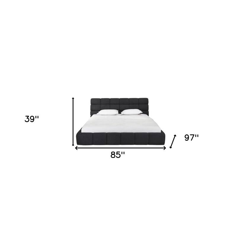 HomeRoots Dark Gray Tufted Linen Blend Upholstered King Bed Frame