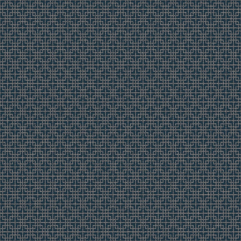 Galerie Wallcoverings TexStyle Collection Greek Key Non-woven Metallic Wallpaper Roll - 33 feet x 21 inches - Navy