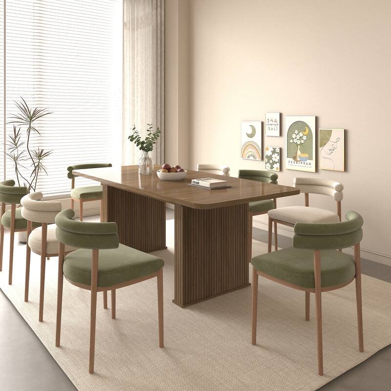 Extendable Dining Table Coffee Table, Wood Kitchen Table for 6-10 People, Home Office Table with Vertical Stripe Design