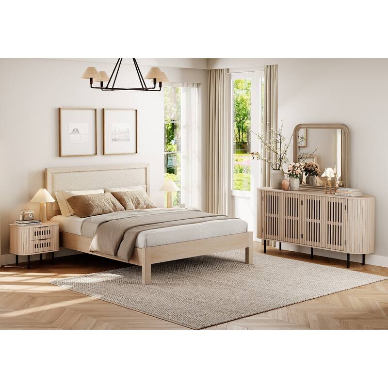 WAMPAT 3 Piece Fluted Buffet Cabinet and Nightstand