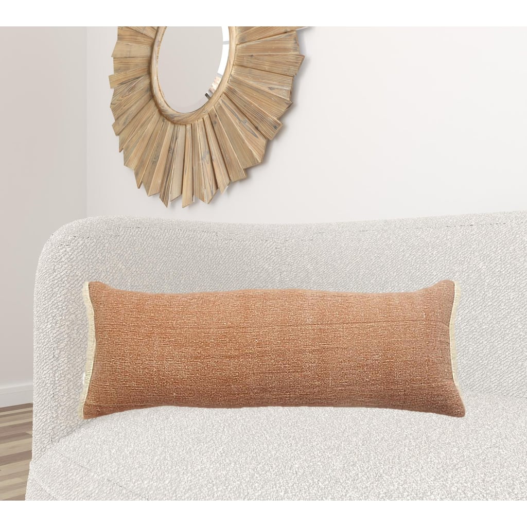 HomeRoots 14" X 36" Orange And Tan 100% Cotton Zippered Pillow